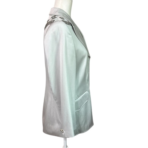 Escada Silver Blazer with Notched Lapel Rhinestone Embellishments Size 40 - Picture 6 of 9